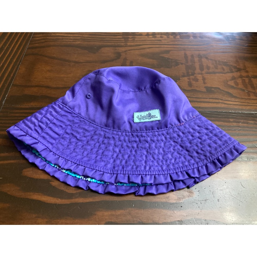 UV Skinz Hat Bucket Girls Size 7 Reversible Purple Blue Floral Sun Kid